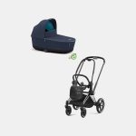 Carucior Nou Nascut Priam: Cadru Carucior pentru Copii Priam Chrome Black + Landou PRIAM Lux Dark Navy Cybex Platinum