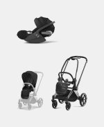 Carucior 2 in 1 Cadru Carucior pentru Copii Priam Chrome Black + Parte Sport Carucior Priam Sepia Black + Scoică Auto pentru Copii Cloud T i-Size Comfort Sephia Black Cybex Platinum - imagine 2