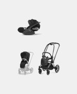 Carucior 2 in 1 Cadru Carucior pentru Copii Priam Chrome Black + Parte Sport Carucior Priam Sepia Black + Scoică Auto pentru Copii Cloud T i-Size Comfort Sephia Black Cybex Platinum