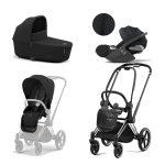 Carucior 3 in 1 Cadru Carucior pentru Copii Priam Chrome Black + Parte Sport Carucior Priam Sepia Black + Landou PRIAM Lux Sepia Black + Scoică Auto pentru Copii Cloud T i-Size Plus Sephia Black Cybex Platinum (copie)
