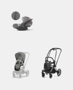 Carucior 2 in 1 Cadru Carucior pentru Copii Priam Chrome Black + Parte Sport Carucior Priam Mirage Grey + Scoică Auto pentru Copii Cloud T i-Size Plus Mirage Grey Cybex Platinum - imagine 2