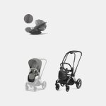 Carucior 2 in 1 Cadru Carucior pentru Copii Priam Chrome Black + Parte Sport Carucior Priam Mirage Grey + Scoică Auto pentru Copii Cloud T i-Size Plus Mirage Grey Cybex Platinum