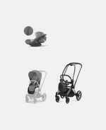 Carucior 2 in 1 Cadru Carucior pentru Copii Priam Chrome Black + Parte Sport Carucior Priam Mirage Grey + Scoică Auto pentru Copii Cloud T i-Size Plus Mirage Grey Cybex Platinum