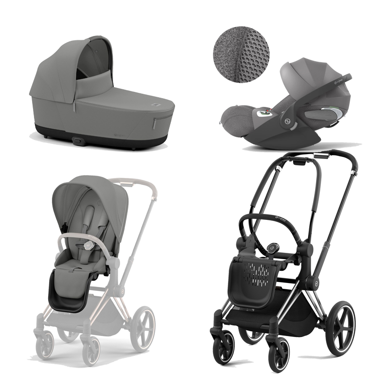 521002325-523000743-523000809-523000238.jpg Carucior 3 in 1 Cadru Carucior pentru Copii Priam Chrome Black + Parte Sport Carucior Priam Mirage Grey + Landou PRIAM Lux Mirage Grey + Scoică Auto pentru Copii Cloud T i-Size Plus Mirage Grey Cybex Platinum - imagine 1