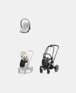 Carucior 2 in 1 Cadru Carucior pentru Copii Priam Chrome Black + Parte Sport Carucior Priam Off White + Scoică Auto pentru Copii Cloud T i-Size Plus Platinum White Cybex Platinum