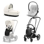 Carucior 3 in 1 Cadru Carucior pentru Copii Priam Chrome Black + Parte Sport Carucior Priam Off White + Landou PRIAM Lux Off White + Scoică Auto pentru Copii Cloud T i-Size Plus White Cybex Platinum