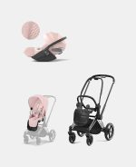 Carucior 2 in 1 Cadru Carucior pentru Copii Priam Chrome Black + Parte Sport Carucior Priam Peach Pink + Scoică Auto pentru Copii Cloud T i-Size Plus Peach Pink Cybex Platinum - imagine 2
