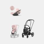Carucior 2 in 1 Cadru Carucior pentru Copii Priam Chrome Black + Parte Sport Carucior Priam Peach Pink + Scoică Auto pentru Copii Cloud T i-Size Plus Peach Pink Cybex Platinum