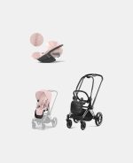 Carucior 2 in 1 Cadru Carucior pentru Copii Priam Chrome Black + Parte Sport Carucior Priam Peach Pink + Scoică Auto pentru Copii Cloud T i-Size Plus Peach Pink Cybex Platinum