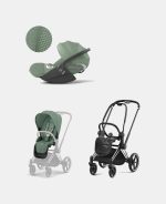 Carucior 2 in 1 : Cadru Carucior pentru Copii Priam Chrome Black + Parte Sport Carucior Priam Leaf Green + Scoică Auto pentru Copii Cloud T i-Size Plus Leaf Green Cybex Platinum - imagine 2