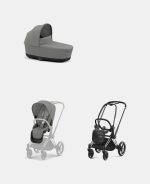 Carucior 2 in 1 Cadru Carucior pentru Copii Priam Chrome Black + Landou PRIAM Lux Mirage Grey + Parte Sport Carucior Priam Mirage Grey Cybex Platinum - imagine 2