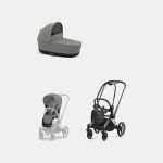 Carucior 2 in 1 Cadru Carucior pentru Copii Priam Chrome Black + Landou PRIAM Lux Mirage Grey + Parte Sport Carucior Priam Mirage Grey Cybex Platinum