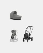 Carucior 2 in 1 Cadru Carucior pentru Copii Priam Chrome Black + Landou PRIAM Lux Mirage Grey + Parte Sport Carucior Priam Mirage Grey Cybex Platinum