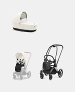 Carucior 2 in 1 Cadru Carucior pentru Copii Priam Chrome Black + Landou PRIAM Lux Off White + Parte Sport Carucior Priam Off White Cybex Platinum - imagine 2