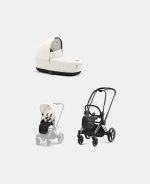 Carucior 2 in 1 Cadru Carucior pentru Copii Priam Chrome Black + Landou PRIAM Lux Off White + Parte Sport Carucior Priam Off White Cybex Platinum