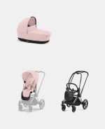 Carucior 2 in 1 Cadru Carucior pentru Copii Priam Chrome Black + Landou PRIAM Lux Peach Pink + Parte Sport Carucior Priam Peach Pink Cybex Platinum - imagine 2