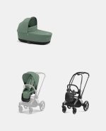 Carucior 2 in 1 Cadru Carucior pentru Copii Priam Chrome Black + Landou PRIAM Lux Leaf Green + Parte Sport Carucior Priam Leaf Green Cybex Platinum - imagine 2
