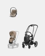 Carucior 2 in 1 Cadru Carucior pentru Copii Priam Chrome Black + Parte Sport Carucior Priam Cozy Beige + Scoică Auto pentru Copii Cloud T i-Size Plus Cozy Beige Cybex Platinum - imagine 2