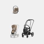 Carucior 2 in 1 Cadru Carucior pentru Copii Priam Chrome Black + Parte Sport Carucior Priam Cozy Beige + Scoică Auto pentru Copii Cloud T i-Size Plus Cozy Beige Cybex Platinum