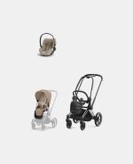 Carucior 2 in 1 Cadru Carucior pentru Copii Priam Chrome Black + Parte Sport Carucior Priam Cozy Beige + Scoică Auto pentru Copii Cloud T i-Size Plus Cozy Beige Cybex Platinum