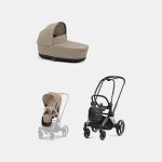 Carucior 2 in 1 Cadru Carucior pentru Copii Priam Chrome Black + Landou PRIAM Lux Cozy Beige + Parte Sport Carucior Priam Cozy Beige Cybex Platinum