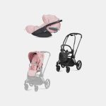 Carucior 2 in 1 Parte Sport Carucior Priam Fashion Collections Pale Blush + Cadru Carucior pentru Copii Priam Matt Black + Scoica Auto CLOUD T I-SIZE SIMPLY FLOWERS PINK | light pink Cybex Platinum