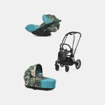 Carucior 2 in 1 Landou Priam Lux pentru căruciorul Priam Design Collaborations We The Best | mid turquoise + Cadru Carucior pentru Copii Priam Matt Black + Scoica Auto CLOUD T I-SIZE WE THE BEST BLUE | mid turquoise Cybex Platinum