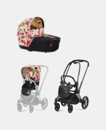 Carucior 2 in 1 Landou Priam Lux pentru căruciorul Priam Fashion Collections Spring Blossom Light + Cadru Carucior pentru Copii Priam Matt Black + Parte Sport Carucior Priam Fashion Collections Spring Blossom Light Beige Cybex Fashion - imagine 2