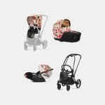 Carucior 3 in 1 Landou Priam Lux pentru căruciorul Priam Fashion Collections Spring Blossom Light + Cadru Carucior pentru Copii Priam Matt Black + Scoica Auto CLOUD T I-SIZE Spring Blossom Light | light beige + Parte Sport Carucior Priam Fashion Collections Spring Blossom Light Beige Cybex Fashion