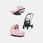 Carucior 2 in 1 Landou Priam Lux pentru căruciorul Priam Fashion Collections Pale Blush + Cadru Carucior pentru Copii Priam Matt Black + Scoica Auto CLOUD T I-SIZE SIMPLY FLOWERS PINK | light pink Cybex Platinum