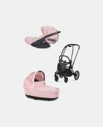 Carucior 2 in 1 Landou Priam Lux pentru căruciorul Priam Fashion Collections Pale Blush + Cadru Carucior pentru Copii Priam Matt Black + Scoica Auto CLOUD T I-SIZE SIMPLY FLOWERS PINK | light pink Cybex Platinum