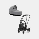 Carucior Nou Nascut Priam: Cadru Carucior pentru Copii Priam Matt Black + Landou PRIAM Lux Manhattan Grey Plus Cybex Platinum