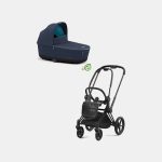 Carucior Nou Nascut Priam: Cadru Carucior pentru Copii Priam Matt Black + Landou PRIAM Lux Dark Navy Cybex Platinum