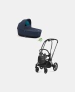Carucior Nou Nascut Priam: Cadru Carucior pentru Copii Priam Matt Black + Landou PRIAM Lux Dark Navy Cybex Platinum