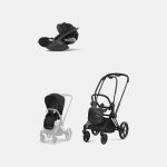 Carucior 2 in1 Cadru Carucior pentru Copii Priam Matt Black + Parte Sport Carucior Priam Sepia Black + Scoică Auto pentru Copii Cloud T i-Size Comfort Sephia Black