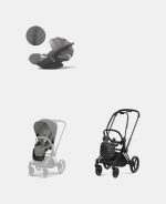 Carucior 2 in 1 Cadru Carucior pentru Copii Priam Matt Black + Parte Sport Carucior Priam Mirage Grey + Scoică Auto pentru Copii Cloud T i-Size Plus Mirage Grey Cybex Platinum - imagine 2