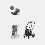 Carucior 2 in 1 Cadru Carucior pentru Copii Priam Matt Black + Parte Sport Carucior Priam Mirage Grey + Scoică Auto pentru Copii Cloud T i-Size Plus Mirage Grey Cybex Platinum