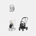 Carucior 2 in 1 Cadru Carucior pentru Copii Priam Matt Black + Parte Sport Carucior Priam Off White + Scoică Auto pentru Copii Cloud T i-Size Plus Platinum White Cybex Platinum