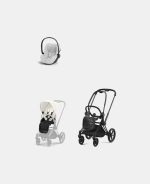 Carucior 2 in 1 Cadru Carucior pentru Copii Priam Matt Black + Parte Sport Carucior Priam Off White + Scoică Auto pentru Copii Cloud T i-Size Plus Platinum White Cybex Platinum