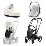 Carucior 3 in 1 Cadru Carucior pentru Copii Priam Matt Black + Parte Sport Carucior Priam Off White + Landou PRIAM Lux Off White + Scoică Auto pentru Copii Cloud T i-Size Plus White Cybex Platinum