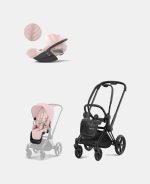 Carucior 2 in 1 Cadru Carucior pentru Copii Priam Matt Black + Parte Sport Carucior Priam Peach Pink + Scoică Auto pentru Copii Cloud T i-Size Plus Peach Pink Cybex Platinum - imagine 2