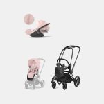 Carucior 2 in 1 Cadru Carucior pentru Copii Priam Matt Black + Parte Sport Carucior Priam Peach Pink + Scoică Auto pentru Copii Cloud T i-Size Plus Peach Pink Cybex Platinum