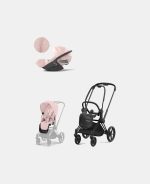 Carucior 2 in 1 Cadru Carucior pentru Copii Priam Matt Black + Parte Sport Carucior Priam Peach Pink + Scoică Auto pentru Copii Cloud T i-Size Plus Peach Pink Cybex Platinum