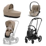Carucior 3 in 1 Cadru Carucior pentru Copii Priam Matt Black + Parte Sport Carucior Priam Cozy Beige + Landou PRIAM Lux Cozy Beige + Scoică Auto pentru Copii Cloud T i-Size Plus Cozy Beige Cybex Platinum