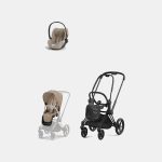 Carucior 2 in 1 Cadru Carucior pentru Copii Priam Matt Black + Parte Sport Carucior Priam Cozy Beige + Scoică Auto pentru Copii Cloud T i-Size Plus Cozy Beige Cybex Platinum