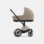 Carucior Nou Nascut Priam: Cadru Carucior pentru Copii Priam Chrome Brown + Landou PRIAM Lux Cozy Beige Cybex Platinum