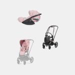 Carucior 2 in 1 Parte Sport Carucior Priam Fashion Collections Pale Blush + Cadru Carucior pentru Copii Priam Rosegold + Scoica Auto CLOUD T I-SIZE SIMPLY FLOWERS PINK | light pink Cybex Platinum