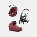 Carucior 2 in 1 Landou PRIAM Lux Rosenrot Red | dark red + Cadru Carucior pentru Copii Priam Rosegold + Scoica Auto CLOUD T I-SIZE Rosenrot Red | dark red Cybex Platinum