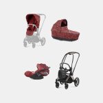 Carucior 3 in 1 Landou PRIAM Lux Rosenrot Red | dark red + Cadru Carucior pentru Copii Priam Rosegold + Scoica Auto CLOUD T I-SIZE + Parte Sport Carucior PRIAM Rosenrot Red | dark red Cybex Fashion