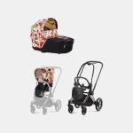 Carucior 2 in 1 Landou Priam Lux pentru căruciorul Priam Fashion Collections Spring Blossom Light + Cadru Carucior pentru Copii Priam Rosegold + Parte Sport Carucior Priam Fashion Collections Spring Blossom Light Beige Cybex Fashion